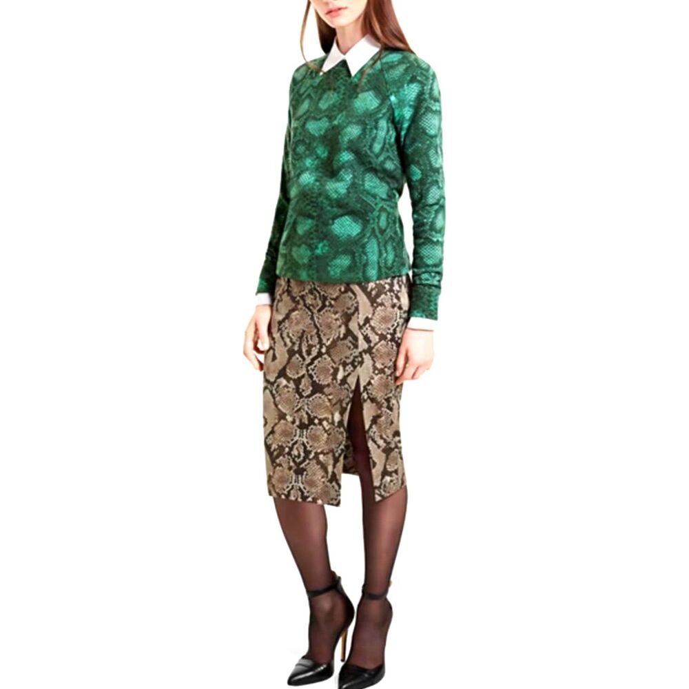 Altuzzara 4 Target Python Print Stretch Cotton Twill Side Slit Pencil Skirt Sz 4